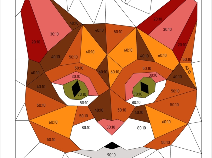 Dzielenie przez 10 - pokoloruj obrazek według wyników dzielenia, dla początkujących