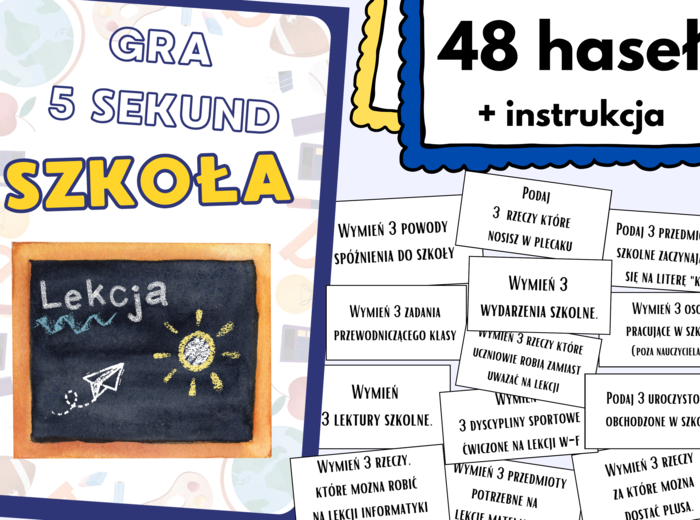 GRA 5 SEKUND - SZKOŁA- 48 AUTORSKICH HASEŁ-Gotowy Zestaw