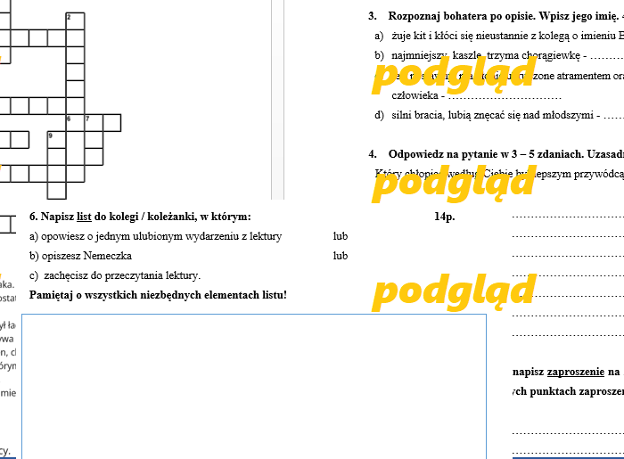Sprawdzian podsumowujący CHŁOPCY Z PLACU BRONI