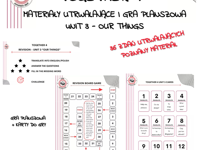 Together 4 Unit 3 - zestaw: Vocabulary Activities + Grammar Activities + Board Game + Speaking Activities + test i kartkówki do działu
