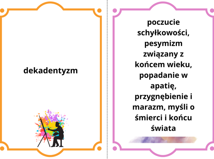 Pakiet fiszek, romantyzm, pozytywizm, Młoda Polska, 40 kart z definicjami + 2 puste, pdf