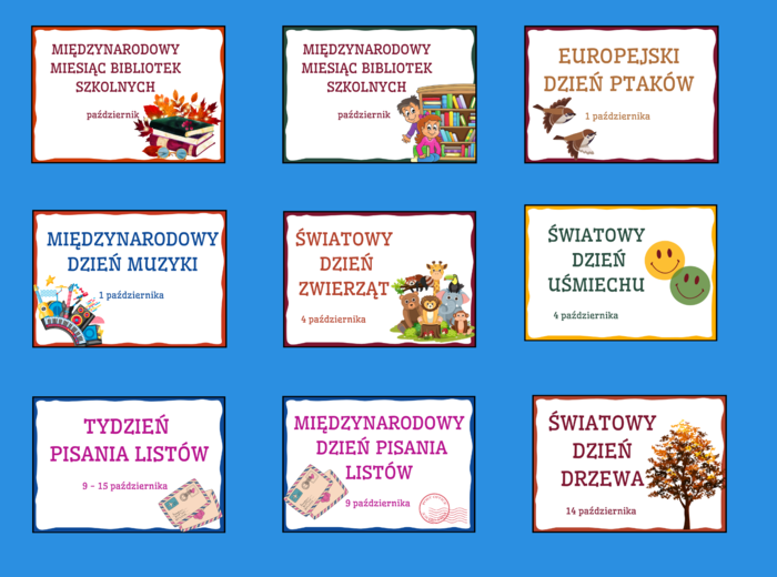 ŚWIĘTA TYPOWE I NIETYPOWE - październik - napisy - gazetka - dekoracja - BIBLIOTEKA - 17 stron