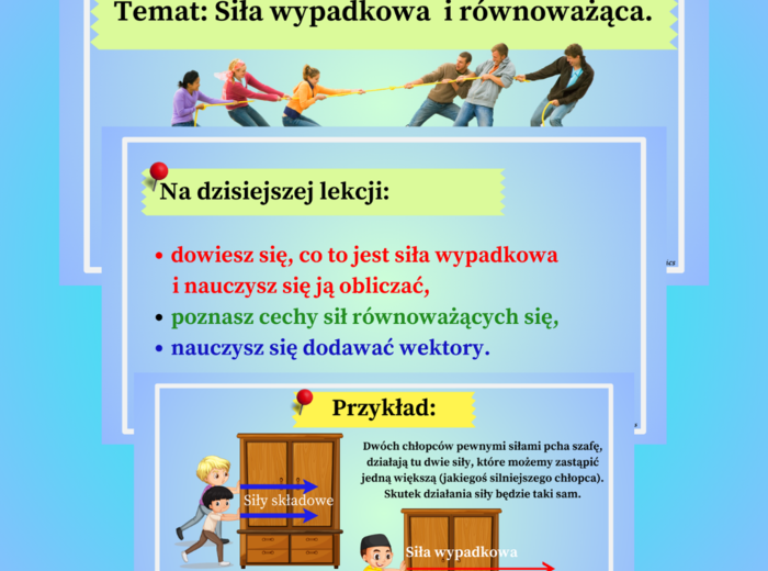 Siła wypadkowa i równoważąca -SP -prezentacja multimedialna 13 slajdów