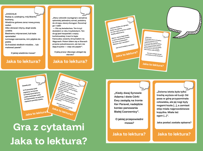 Zestaw gier karcianych na cały rok szkolny - Lekturowe 5 sekund, Ja mam, kto ma, pytanie czy wzywanie, gry z cytatami