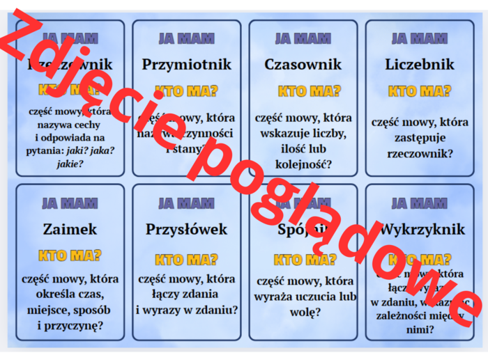 Gra dydaktyczna - Ja mam, kto ma? - Części mowy.