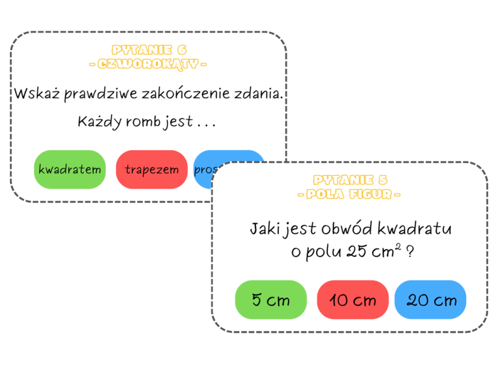 Gra o milion. Powtórzenie wiadomości - figury na płaszczyźnie. Geometria.  Klasa 7.