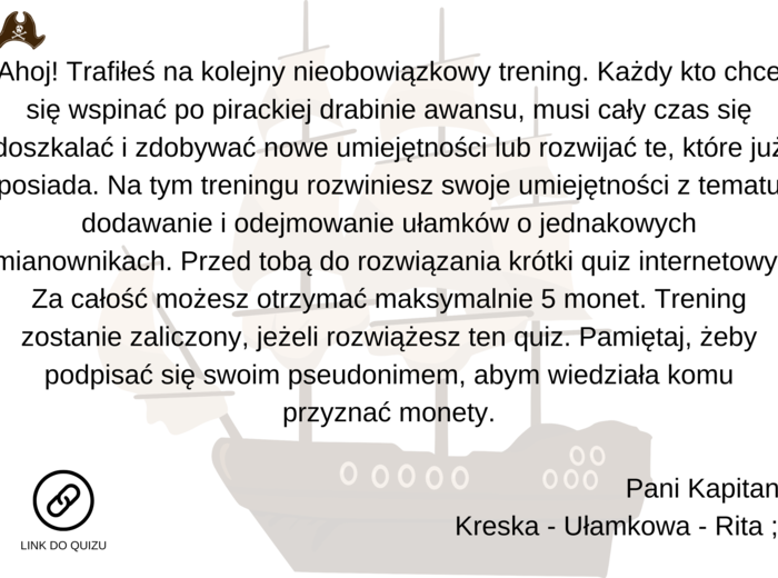 Ułamki zwykłe projekt - grywalizacja (tematyka piraci)