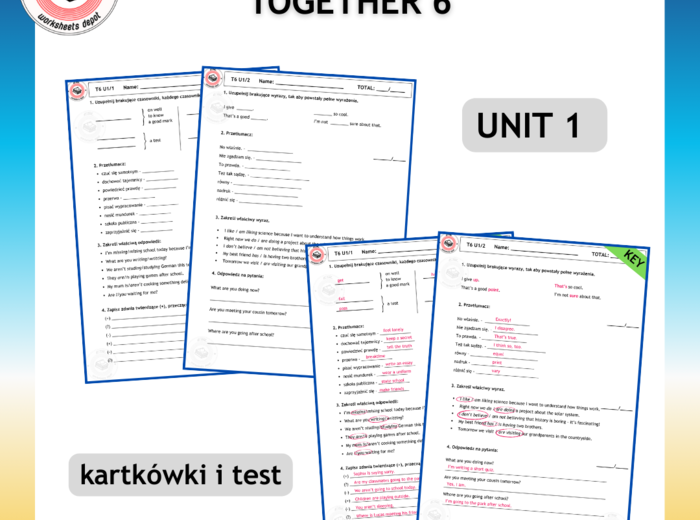 Together 6 Unit 1 zestaw: Vocabulary Acitvities + Grammar Activities + Speaking Activity + Board Game + Test i Kartkówki