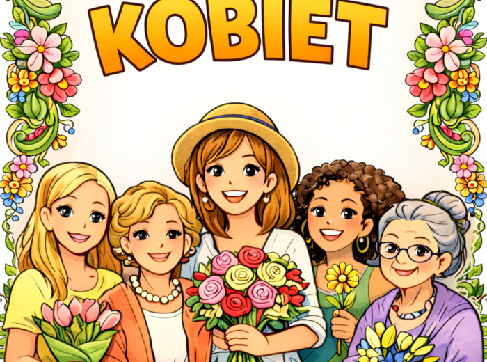 DZIEŃ KOBIET – kolorowanka do druku XXL (6 stron A4) + miniatura A4; dekoracja; gazetka