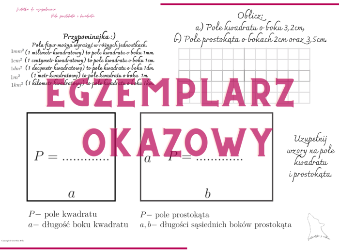 Pole prostokąta i kwadratu - notatka do uzupełnienia