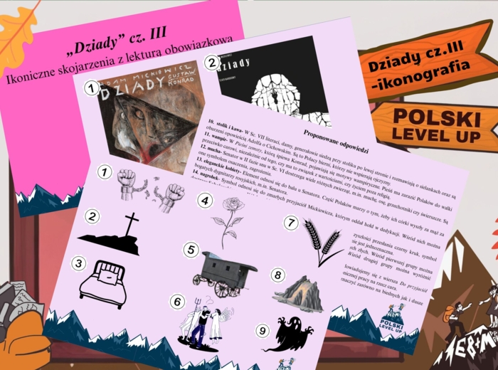 Dziady cz. III_pakiet 3 zestawów+ GRATIS (skrypt, fiszki z postaciami, analiza ikonogfrafii)_Polski Level Up