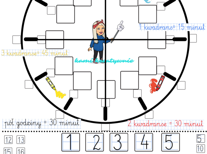 Zegar - plakat XXL- godziny, minuty, kwadranse