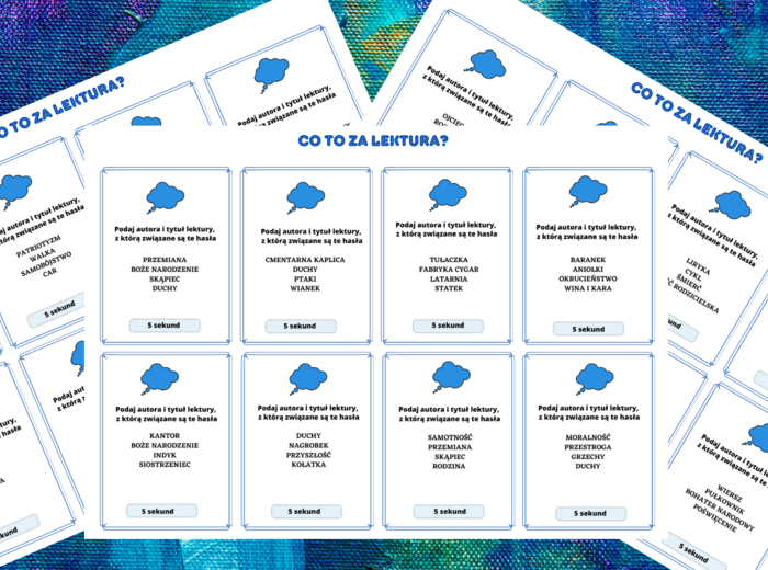 CO TO ZA LEKTURA? – gra „5 sekund” – lektury klasa 7 i 8 – egzamin- powtórka + ODPOWIEDZI