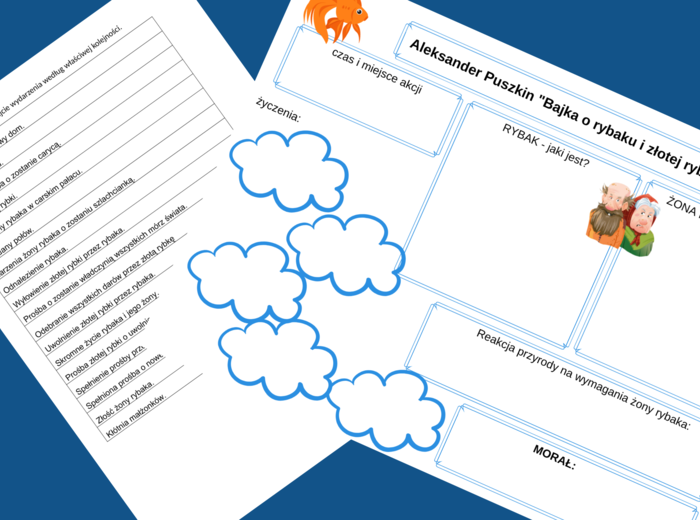 “BAJKA O RYBAKU I ZŁOTEJ RYBCE” – 2 karty pracy - baśń