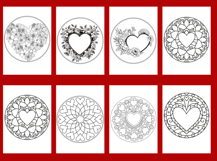 WALENTYNKI – kolorowanka – MANDALA - biblioteka – świetlica – gazetka – mandale – 18 szt.