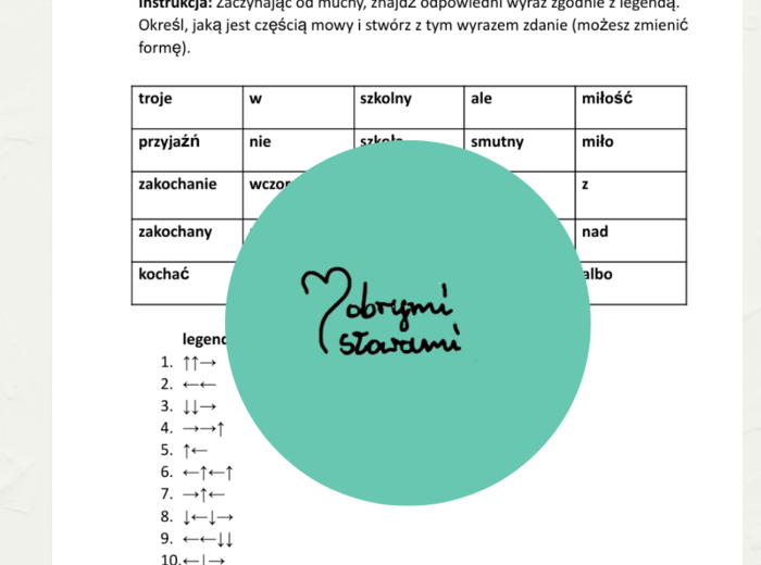 Karta pracy części mowy