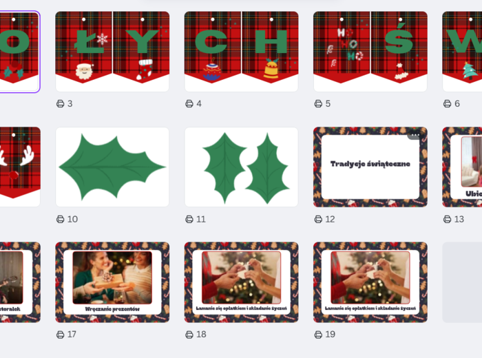 Napis "Wesołych Świąt" plus plansze z tradycjami świątecznymi
