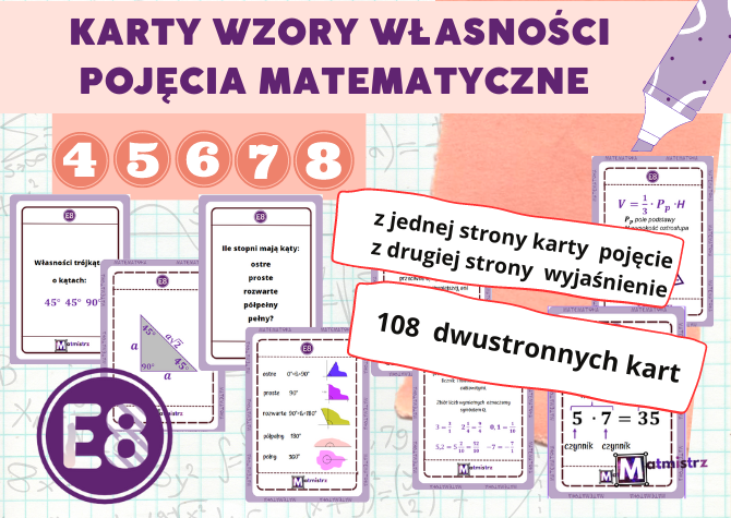 108 dwustronnych KART MATEMATYCZNYCH powtórzenie przed E8