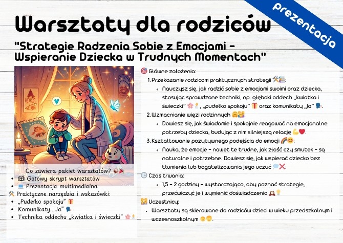 Warsztaty dla Rodziców: "Strategie Radzenia Sobie z Emocjami – Wspieranie Dziecka w Trudnych Momentach"