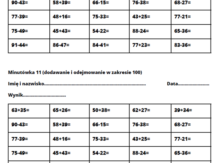 Trening dodawania i odejmowania