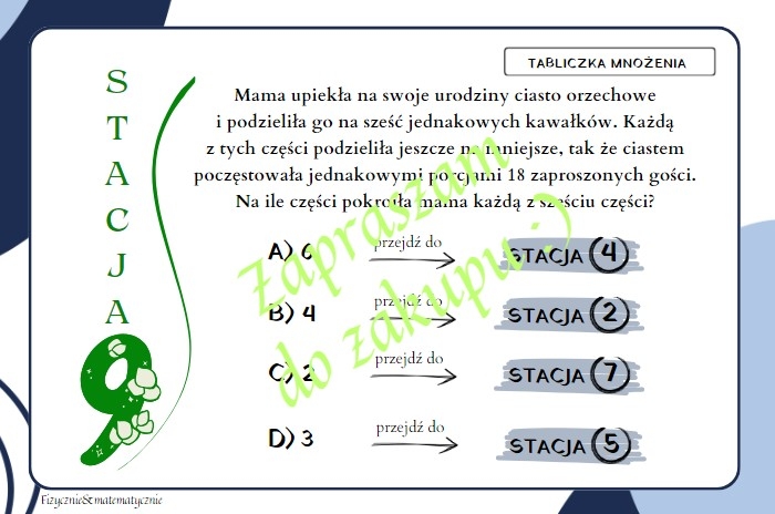 Pomysł na lekcję - stacje zadaniowe Tabliczka mnożenia.