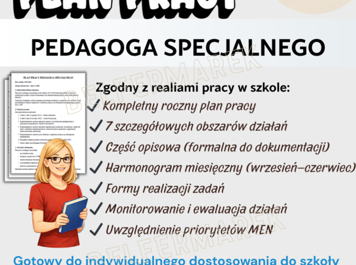 Roczny PLAN PRACY PEDAGOG SPECJALNY Szczegółowy dokument do pobrania i edycji