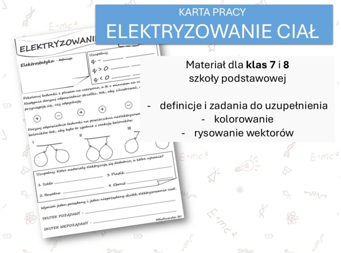 Fizyka 7 i 8. Karta pracy. ELEKTRYZOWANIE CIAŁ. Elektrostatyka.