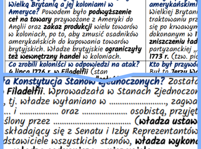 Stany Zjednoczone Ameryki – początki państwowości. Notatki i karta pracy