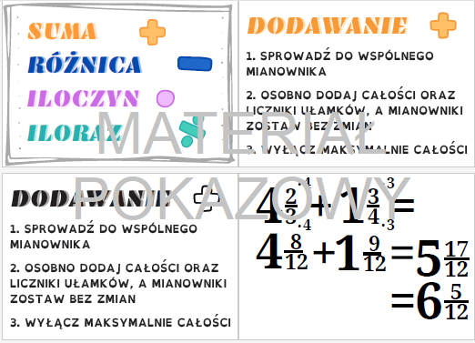 Działania na ułamkach zwykłych - plansza, gazetka