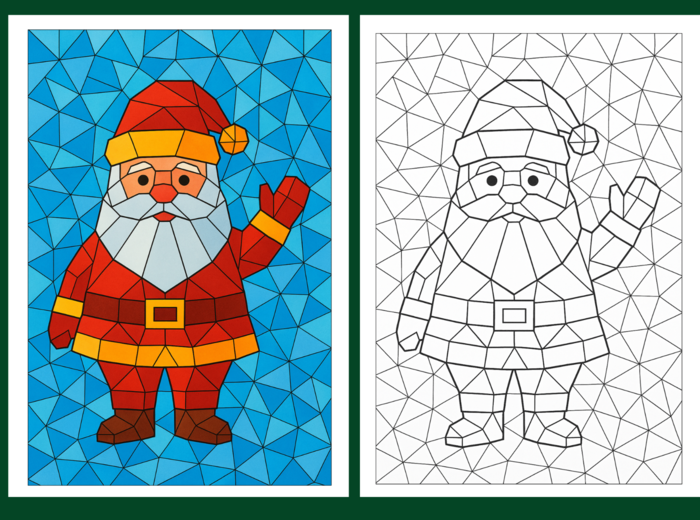 🎄 Zestaw 30 świątecznych kolorowanek – Boże Narodzenie - mozaika / witraż / low-poly 🎄- kolorowanki - biblioteka - świetlica - zajęcia z wychowawcą - zajęcia kreatywne