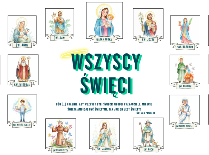🕊️ „Wszyscy Święci” – wyjątkowa gazetka szkolna, oryginalne, niepowtarzalne grafiki, możliwość własnej aranżacji