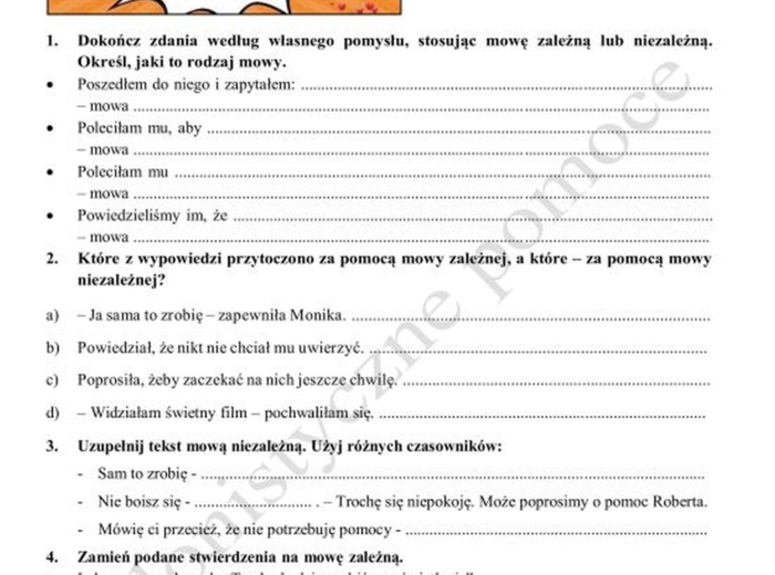 Mowa zależna i niezależna. Karta pracy