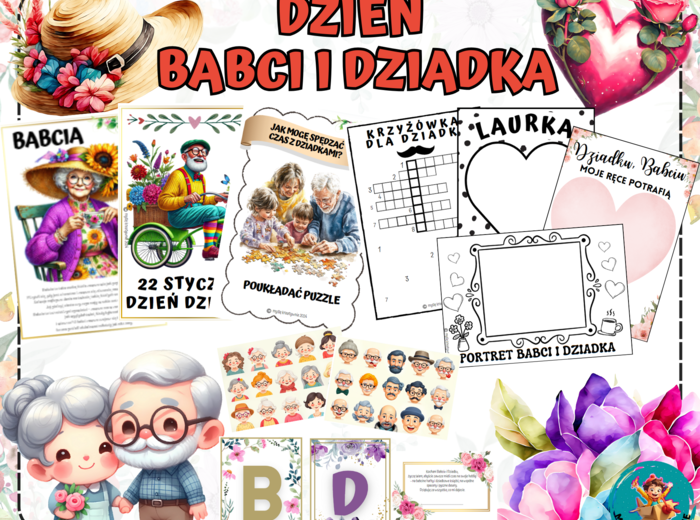 DZIEŃ BABCI I DZIADKA - LAURKI, PORTERTY, PLANSZE, GIRLANDY