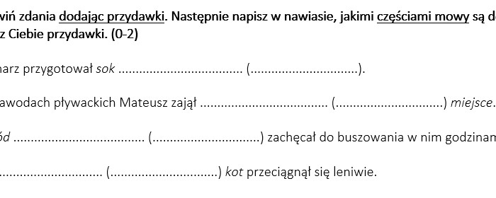 Sprawdzian z zakresu części zdania (klasa 5/6)