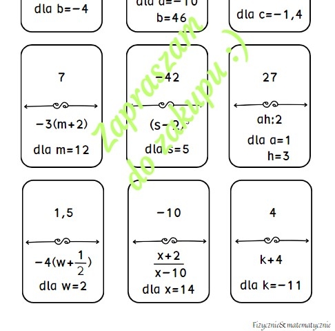 Domino - obliczanie wartości liczbowych wyrażeń algebraicznych.