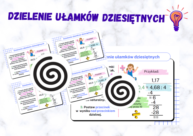 Dzielenie ułamków dziesiętnych – plakat + wklejki