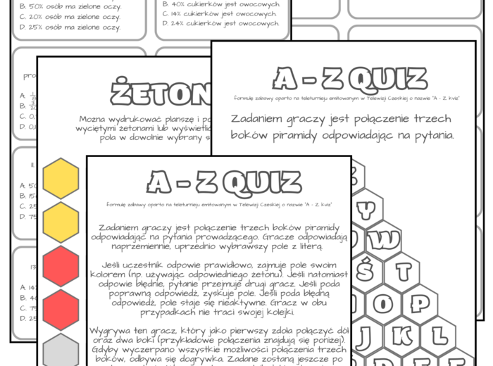 PAKIET quizy matematyczne - procenty, wyrażenia algebraiczne (algebra), ułamki dziesiętne