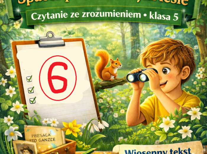 🌳 Spacer po wiosennym lesie – czytanie ze zrozumieniem (klasa 5) | karta pracy + 15 zadań