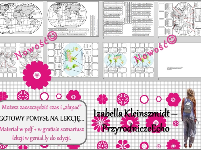 Pomysł na lekcję/karta pracy/stacje zadaniowe/notatki/ materiał do lekcji do tematu „Strefy klimatyczne i krajobrazowe” w pdf. W gratisie niekomercyjny scenariusz lekcji/pomysł na lekcję w programie genial.ly do edycji. Geografia 5. Dział „Krajobrazy świ