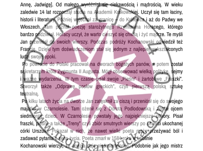 Jan Kochanowski - stacje zadaniowe