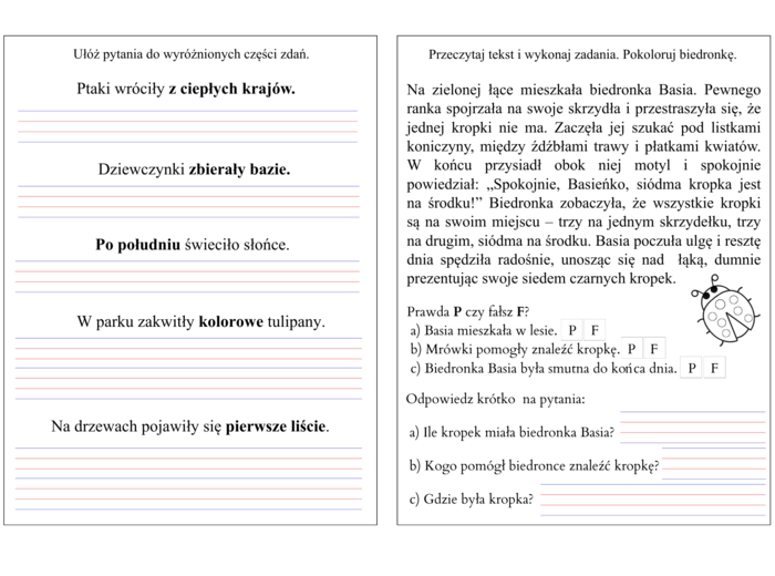 Wiosenne karty pracy (klasa 2) - edukacja polonistyczna