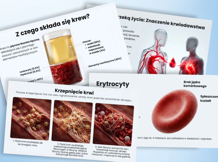 BUDOWA I FUNKCJE KRWI - prezentacja, lekcja - klasa 7, quiz, biologia, Puls Życia