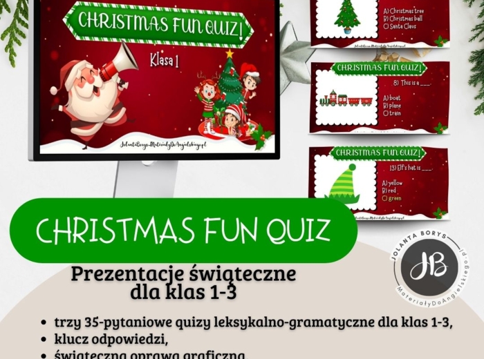 Christmas Fun Quiz – świąteczne prezentacje dla klas 1–3