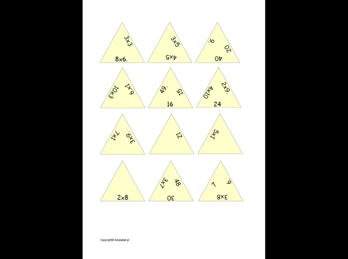 Karty typu piramida - gry matematyczne (mnożenie)