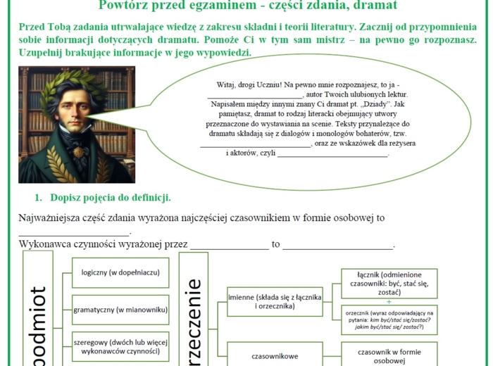 Powtórz przed egzaminem - części zdania, dramat