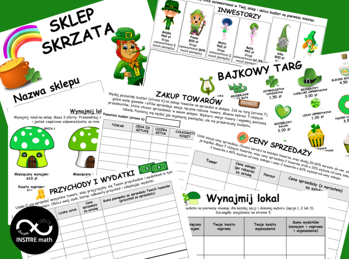 Projekt matematyczny na Dzień Świętego Patryka: Sklep Skrzata (procenty, ułamki zwykłe i dziesiętne). Nauczanie Oparte na Projektach (PBL) dla kl.6-8