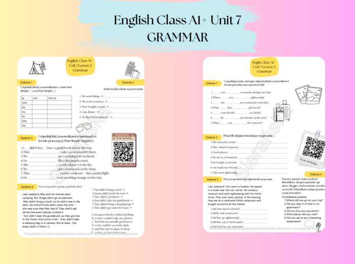 English Class A1+ Unit 7 Grammar (Past Simple Negative and Questions)