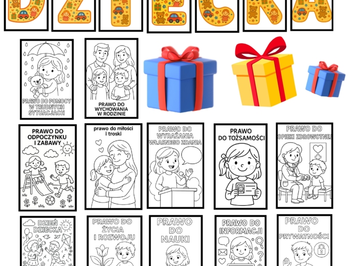 🎈 DZIEŃ DZIECKA – 30 stron - napis i kolorowanki prawa dziecka 🎈