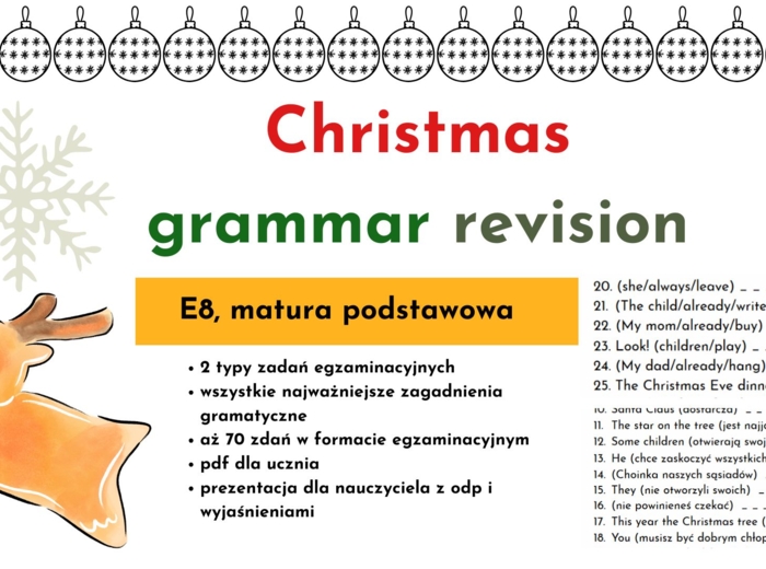 Świąteczna powtórka, Christmas GrammarRevision, E8, matura, gramatykalizacja