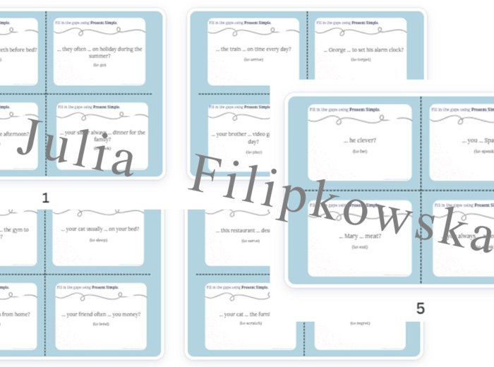 Present Simple/ Karty do mówienia/ Mówienie/ Speaking/ Konwersacje/ Klasy 4-8/ Klasy 4-6/ Klasy 6-8/ SP/ Warm-up/ Rozgrzewka/ Speaking cards/ Gramatyka/ Grammar/ Speaking cards grammar/ Grammar cards/ E8